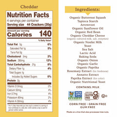 Simple Mills Pop Mmms cheddar crackers close-up highlights crispy texture and cheddar flavor.