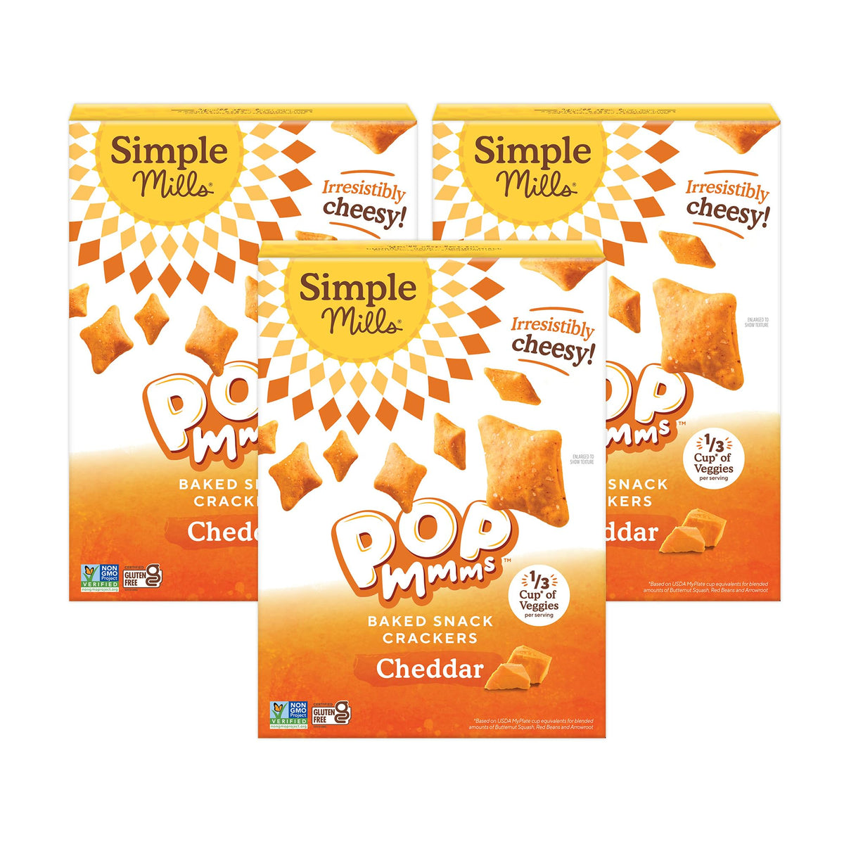 Simple Mills Pop Mmms Cheddar Crackers pack of 3 with crave-worthy crunch