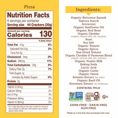 Simple Mills Pop Mmms Pizza crackers closeup highlights bite-sized, tasty gluten-free bites.