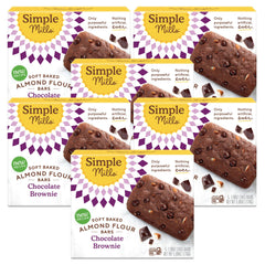 Simple Mills soft baked almond bars chocolate brownie 6-pack, convenient gluten-free snack for busy days.