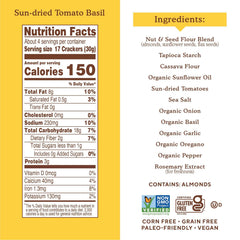 Simple Mills Sundried Tomato and Basil crackers pack highlight plant based ingredients for satisfying snacking.