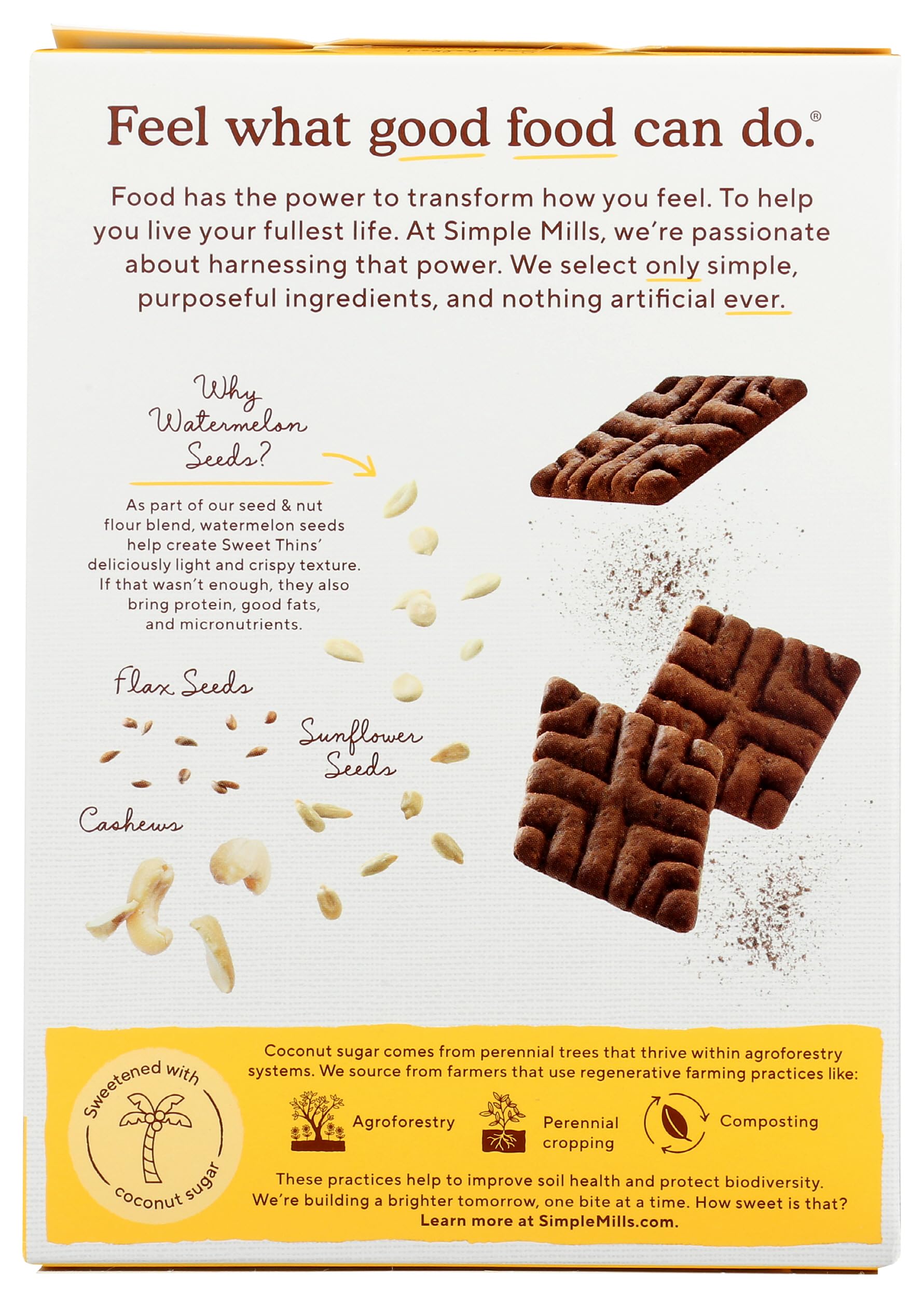 Simple Mills Sweet Thins Choco Brownie crisp-bite image highlights a chocolatey crunch.