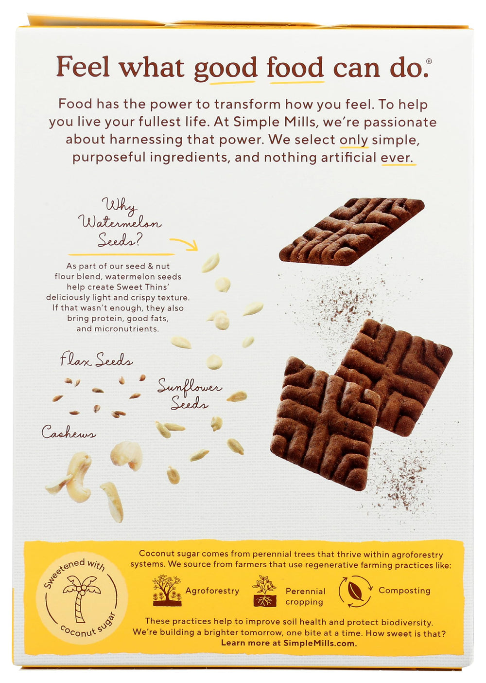 Simple Mills Sweet Thins Choco Brownie crisp-bite image highlights a chocolatey crunch.