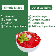 Prep steps for Simple Mixes Cherry Gelatin showing four servings per carton
