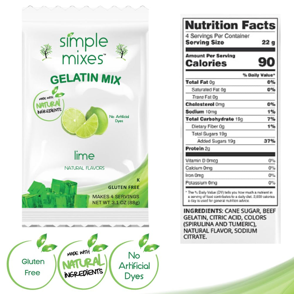 Simple Mixes gelatin lime-pack: refreshing twist for simple desserts.