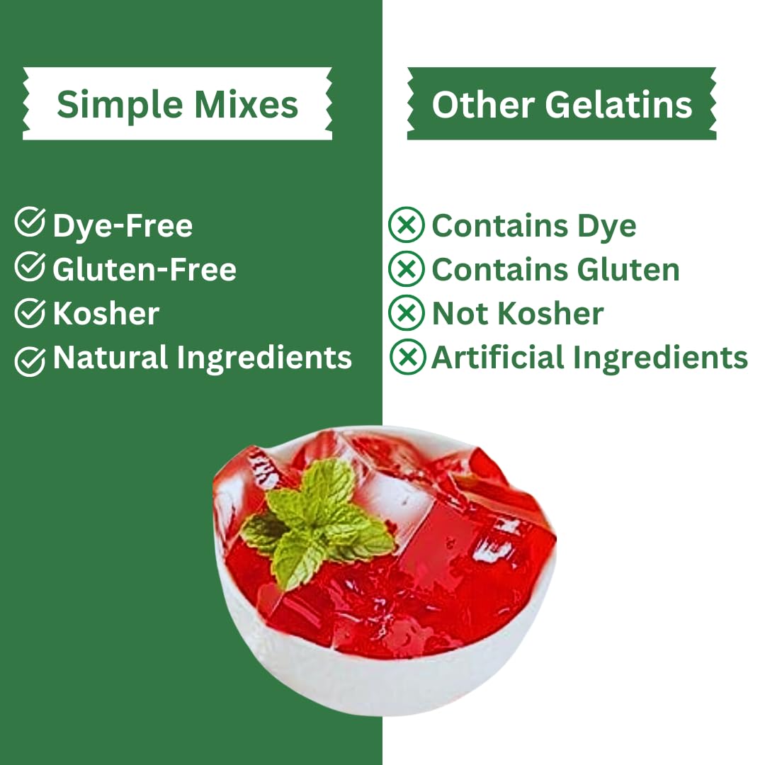 Simple Mixes Lime Gelatin Dessert shows gluten-free and kosher options for mindful snacking.