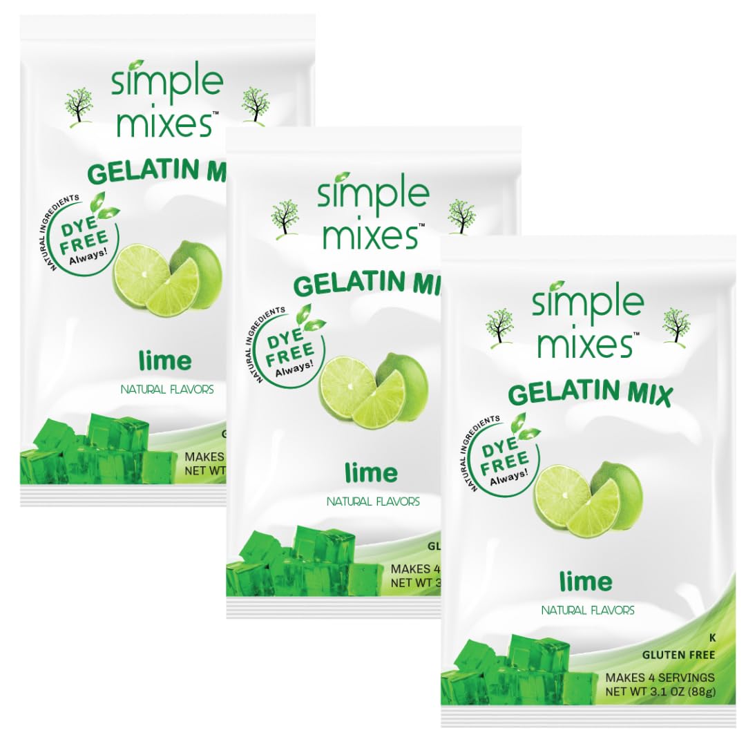 Simple Mixes Lime Gelatin Dessert jar with lime slices, a natural snack option.