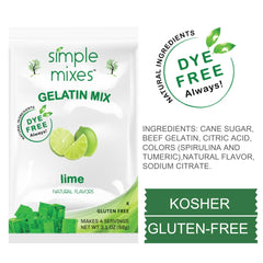 Simple Mixes Lime Gelatin Dessert serving cup displaying four portions, ideal for family treats.