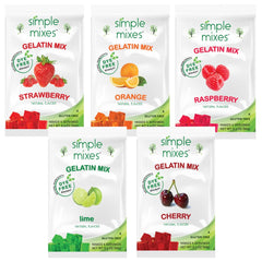 Simple Mixes strawberry gelatin dessert, vibrant flavor, no artificial dyes, perfect for family snack time.