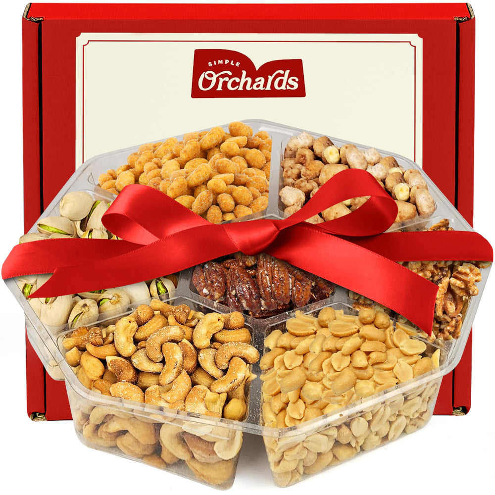 Simple Orchards Easter Nuts Gift Basket 7-section platter with mixed nuts, ideal for gifting