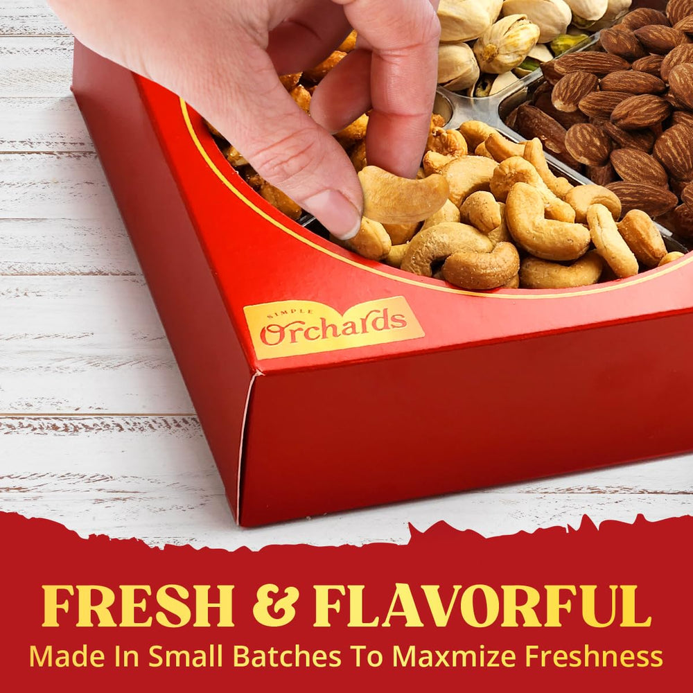 Simple Orchards Easter Nuts gift basket four compartments, organized snack variety.