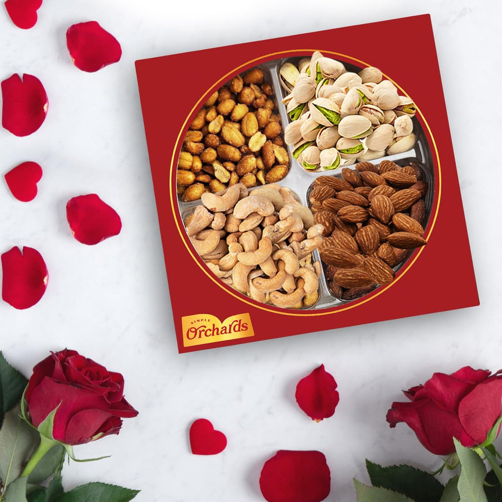 Simple Orchards Easter Nuts gift basket with four sections, showcased for display.