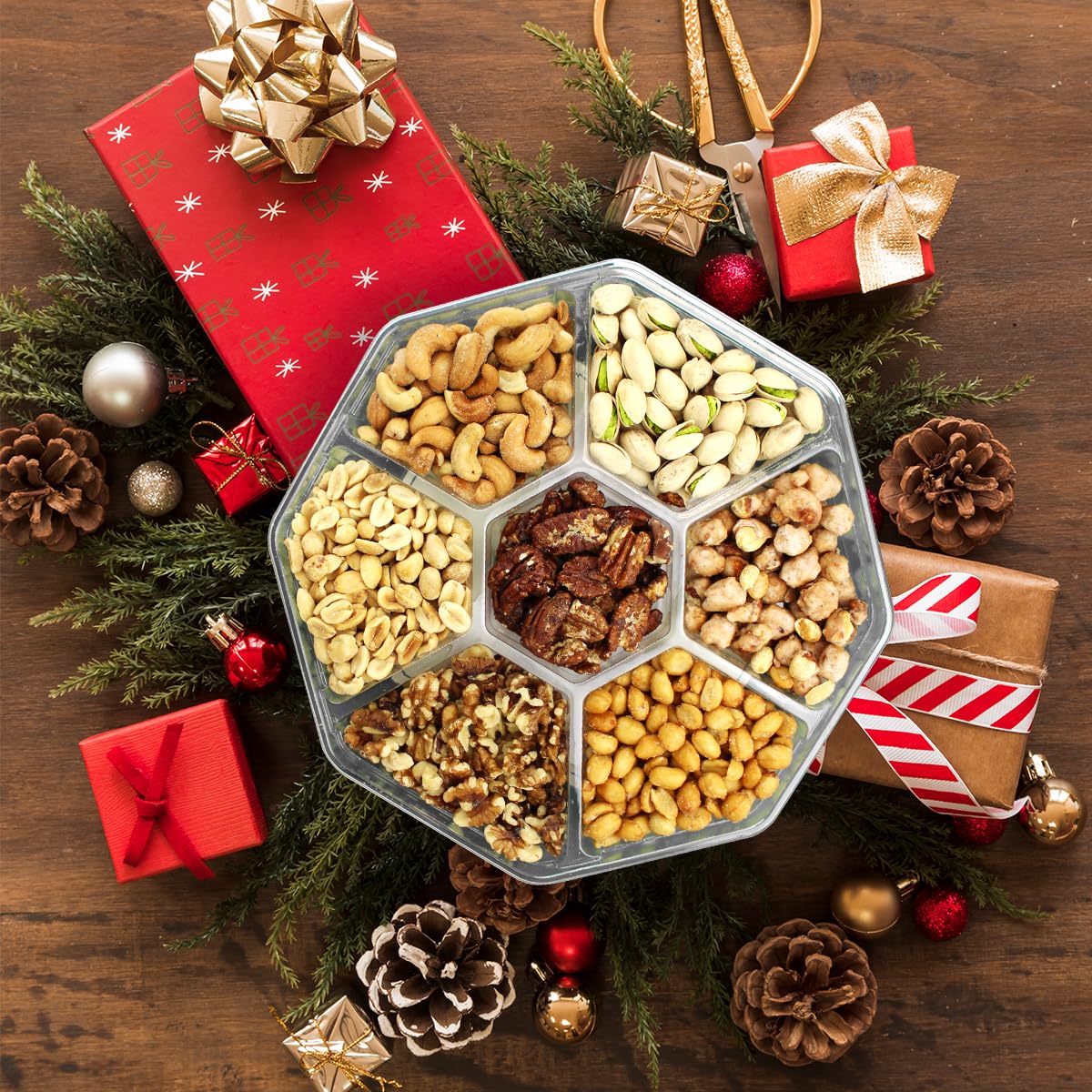 Simple Orchards pistachios walnuts on platter, perfect for Thank You or Birthday gifts