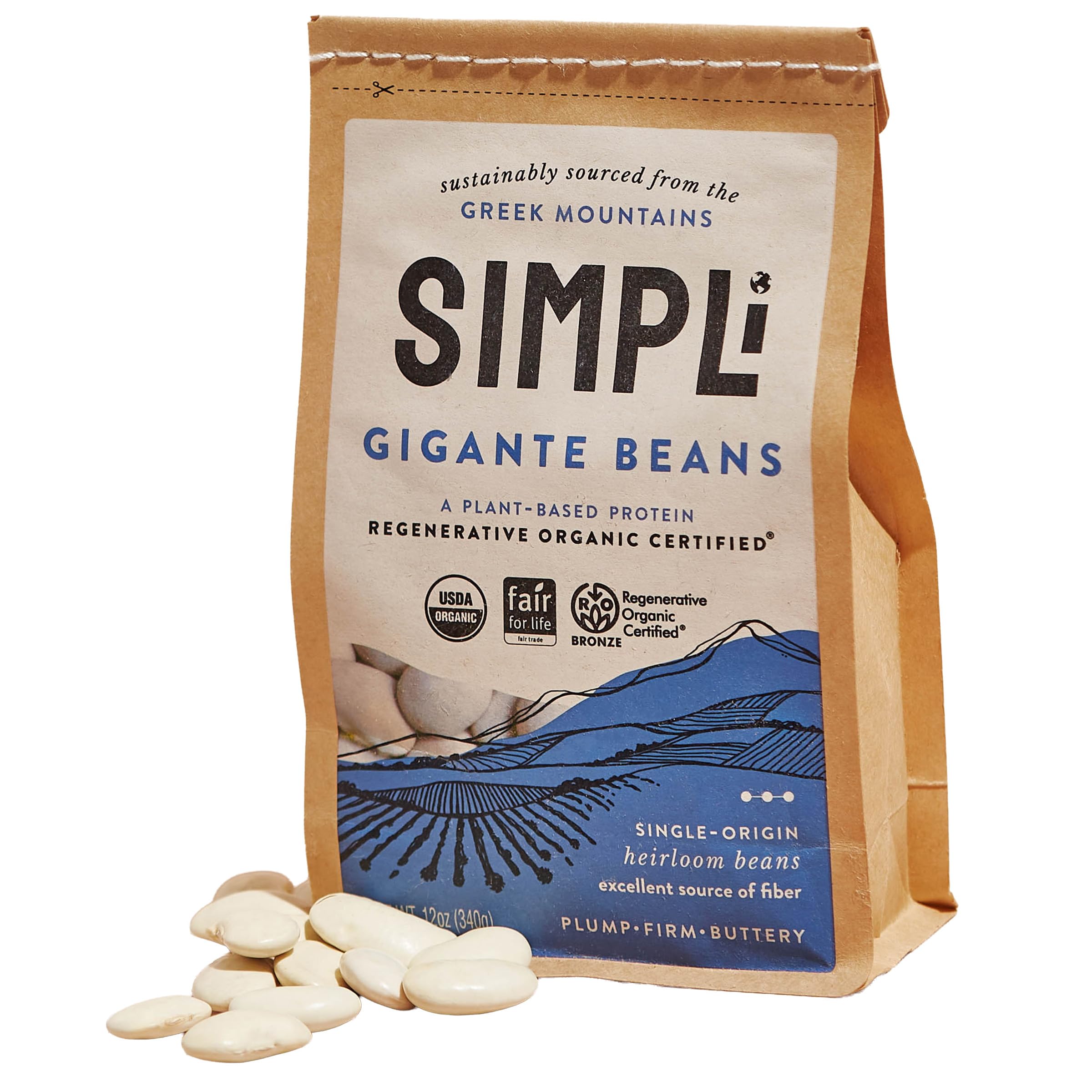SIMPLi Gigante beans dried 12 oz pack on pantry shelf for protein-rich meals