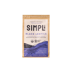 SIMPLI Organic Black Lentils bag front, rich in iron and protein for everyday meals.