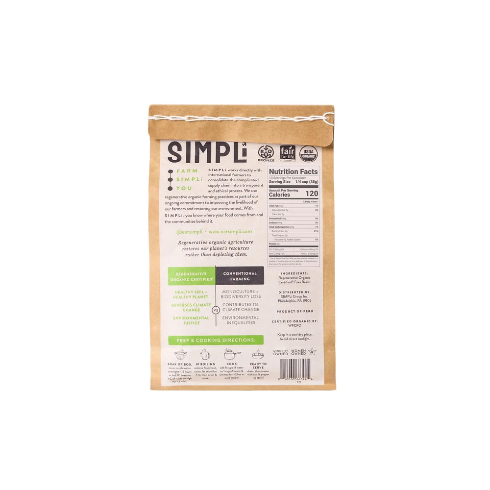 SIMPLI Organic fava beans served as a creamy dish, highlighting their velvety texture and nutty flavor.
