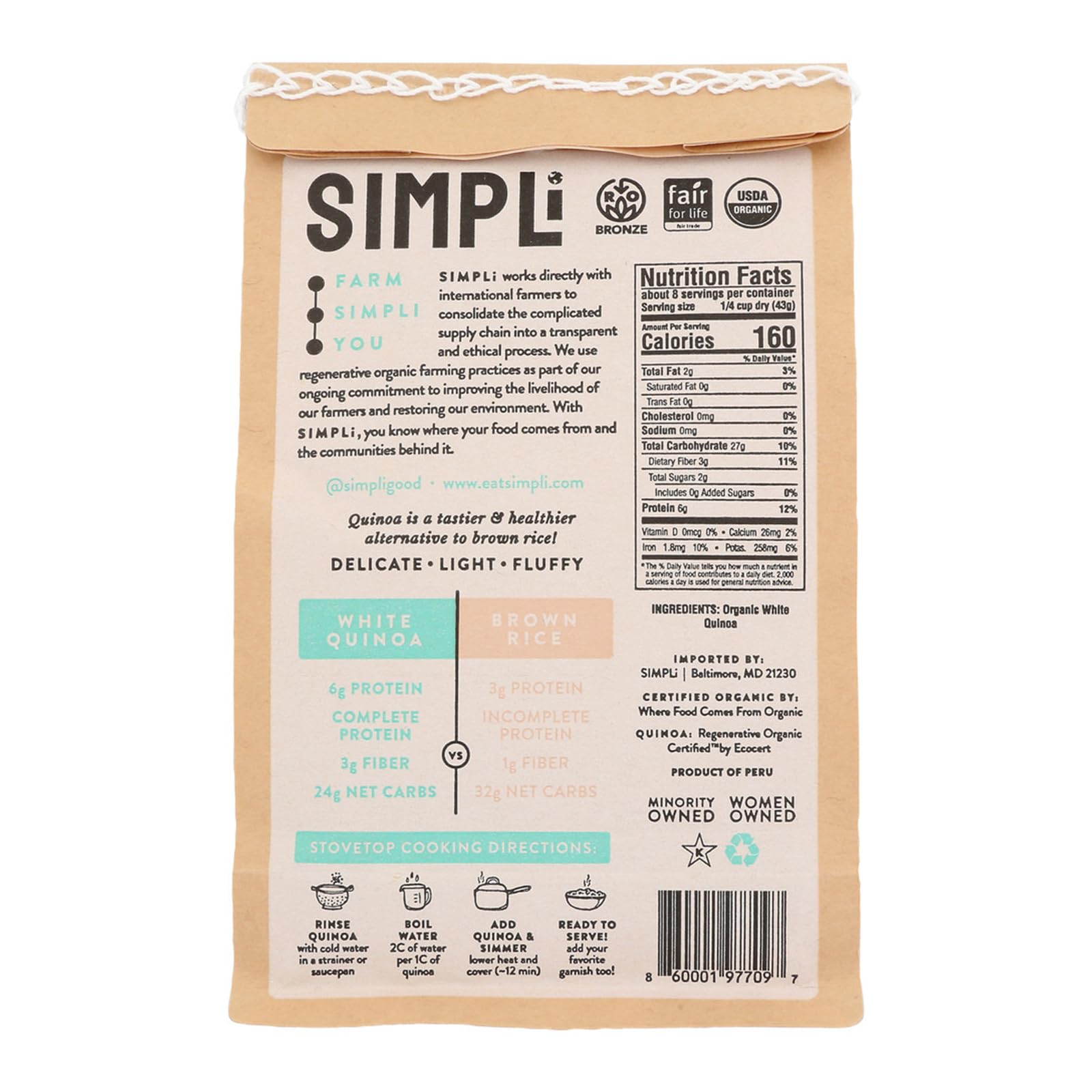 SIMPLi Quinoa White Organic grains close-up showing fluffy kernels ideal for bowls.