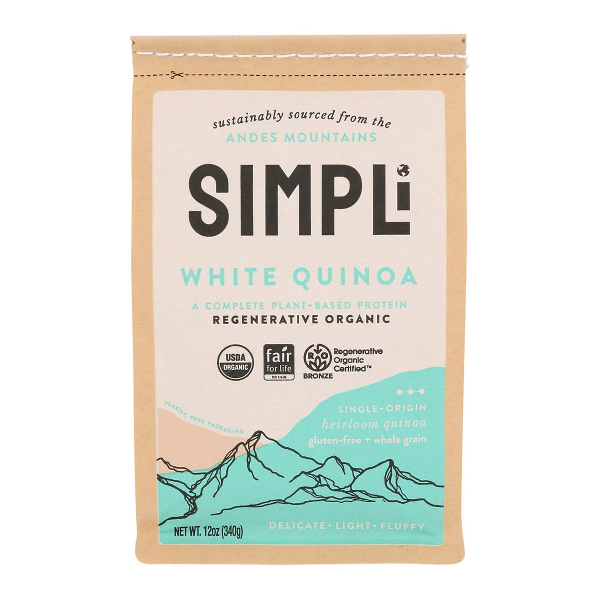 SIMPLi Quinoa White Organic packaging with Regenerative Organic Certified seal for pantry storage.