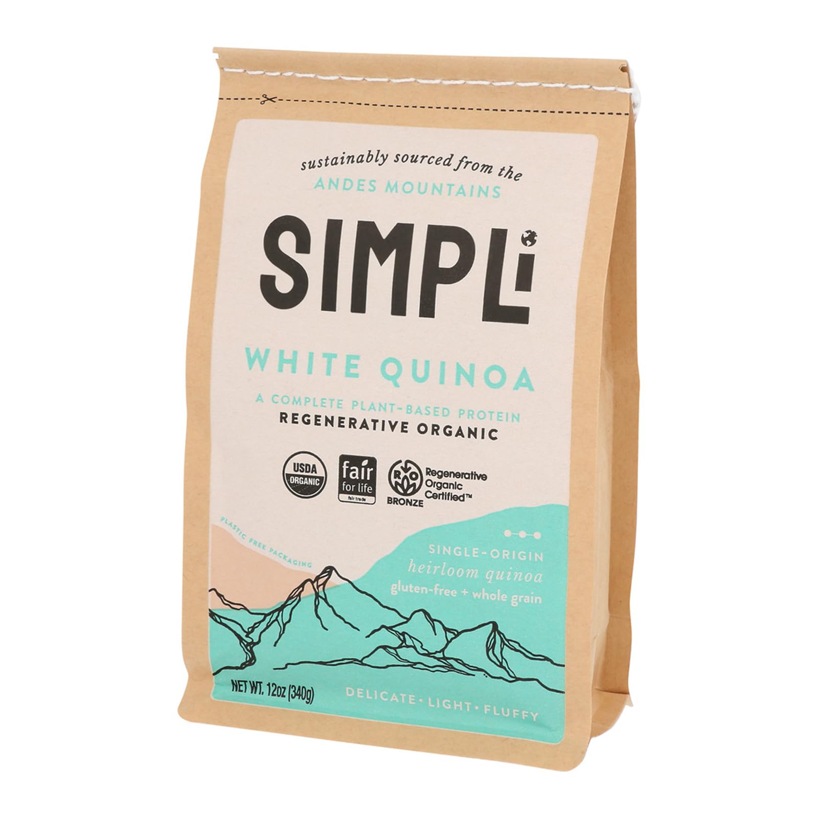 SIMPLi Quinoa White Organic regenerative label communicates eco-friendly quality.