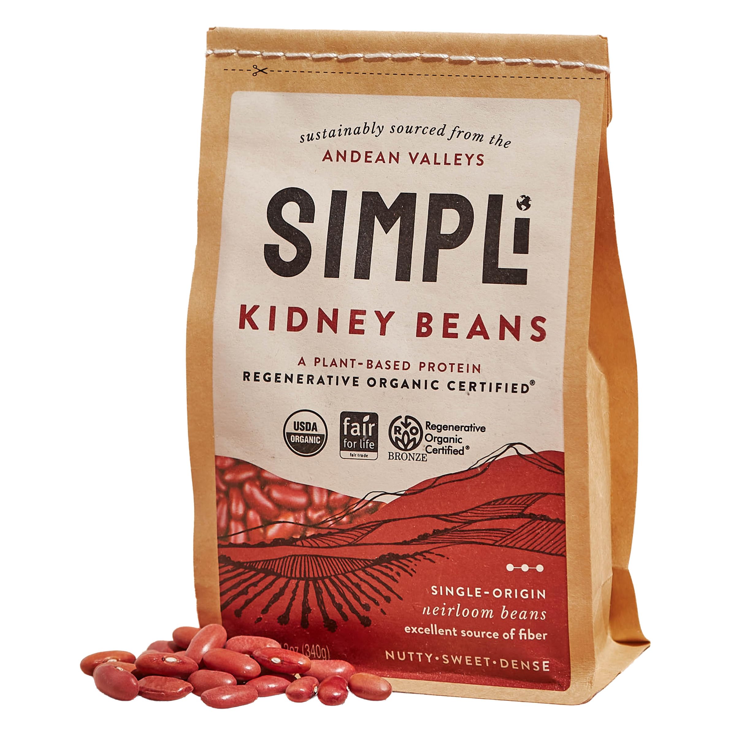 SIMPLi regenerative organic kidney beans bag front shows premium quality for soups and hearty bowls