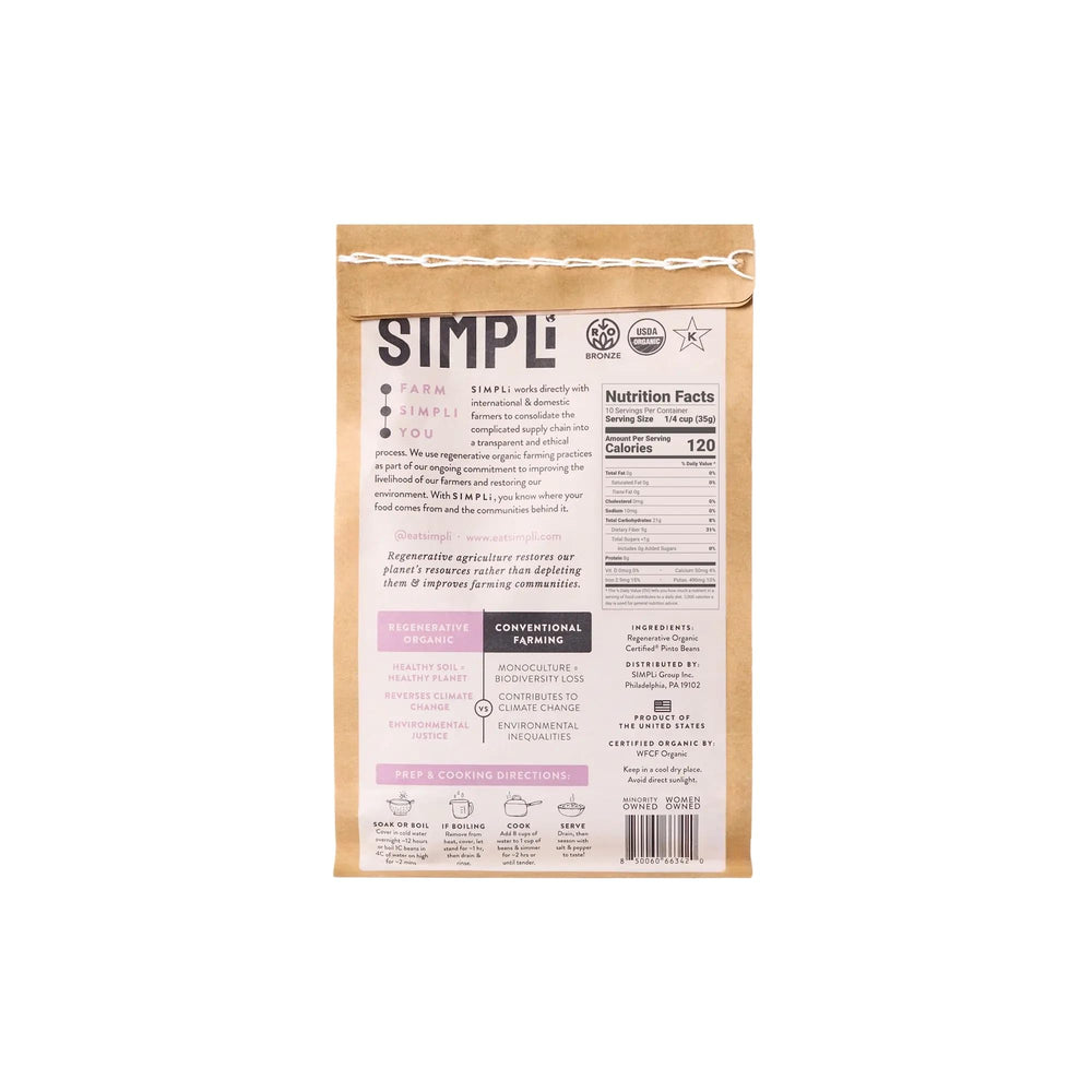SIMPLI Pinto Beans cooked to creamy texture, ideal for spreads and bowls.