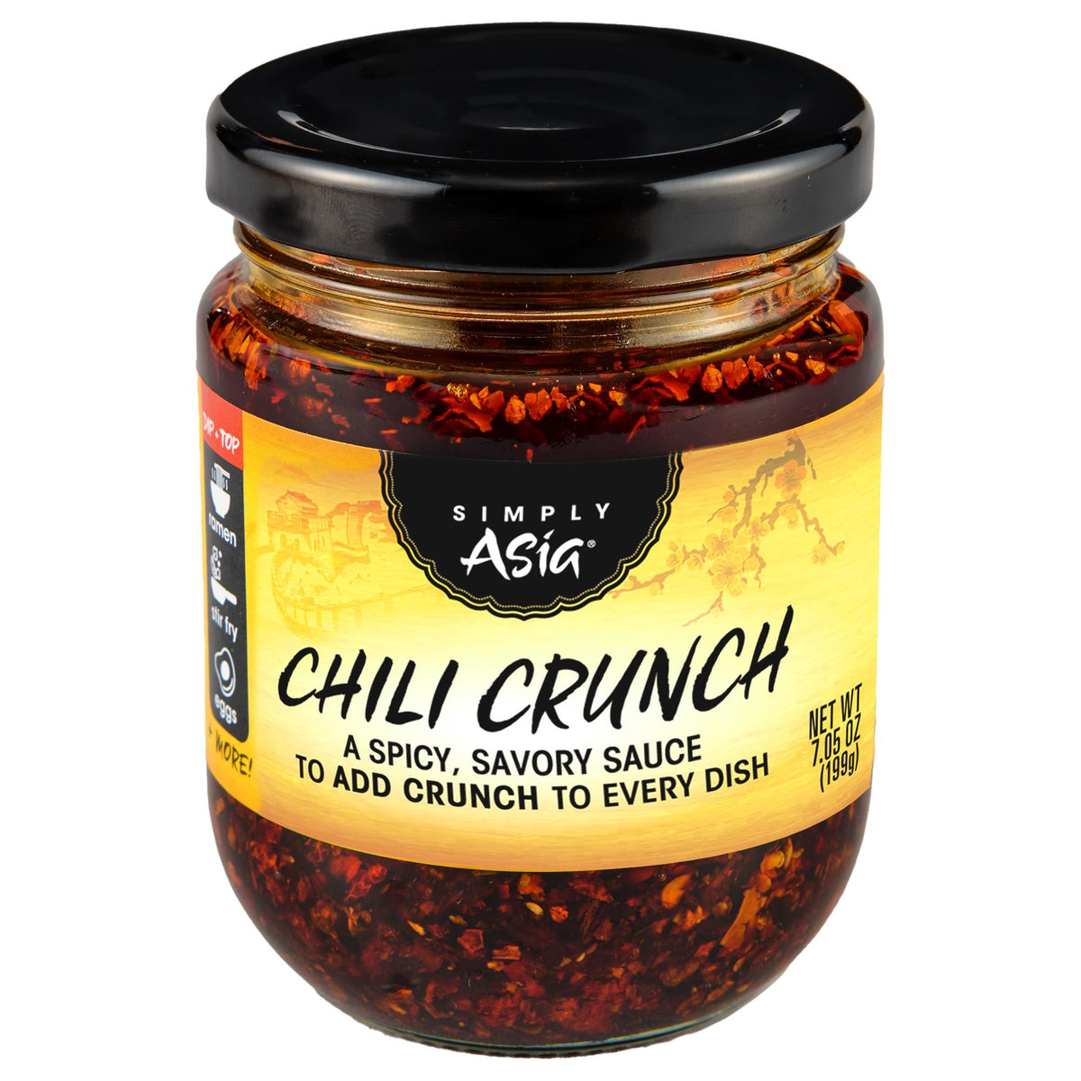 Simply Asia Chili Crunch Sauce bottle showing bold flavor and crunchy texture.