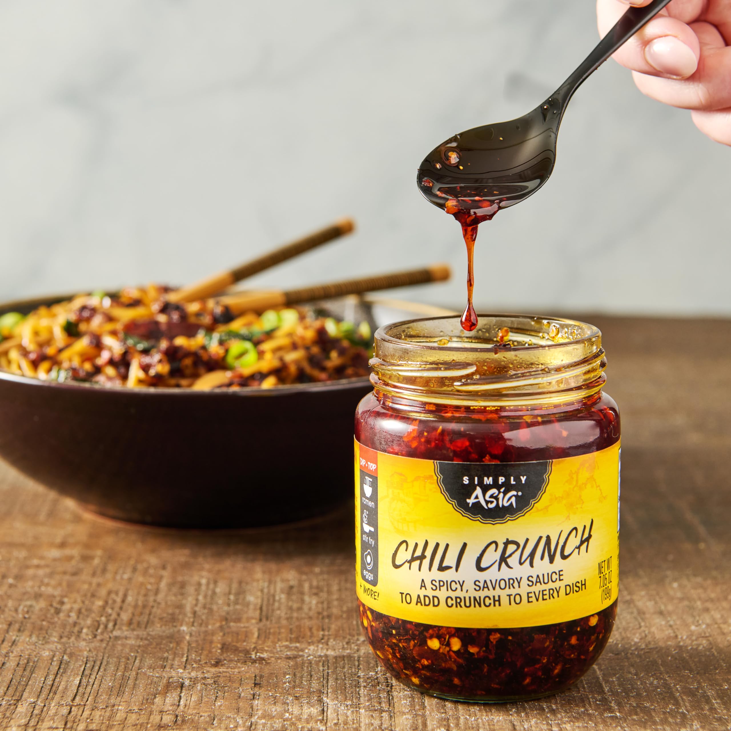 Simply Asia Chili Crunch Sauce dipping bowl for a quick, spicy topping.