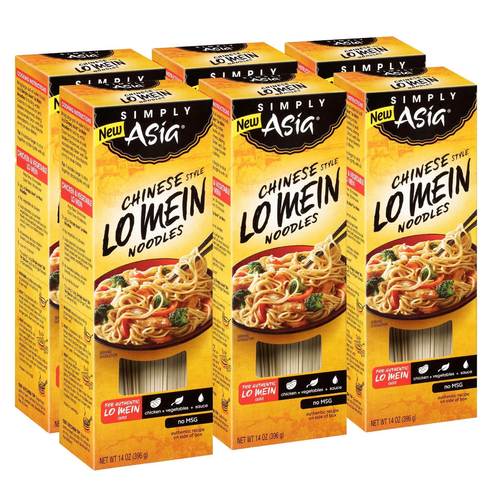 Simply Asia Chinese Style Lo Mein noodles package front for shelf-stable convenience.