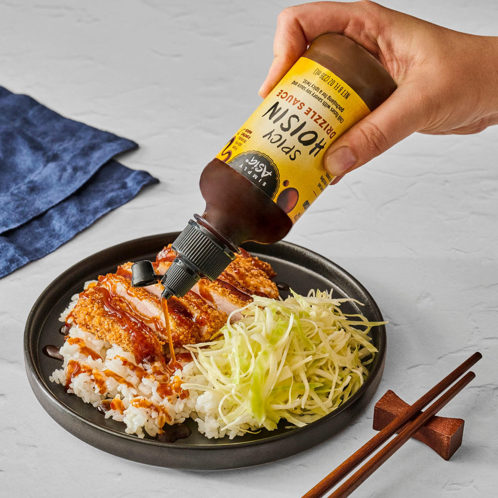 Stir-fry coated in Simply Asia drizzle for glossy finish