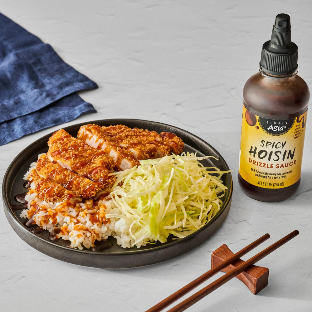 Noodle bowl with Simply Asia drizzle enhancing savory notes