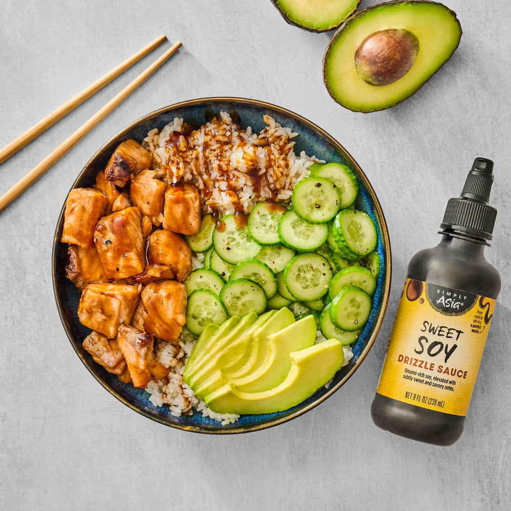 Sushi plate with glossy Simply Asia Sweet Soy Drizzle glaze