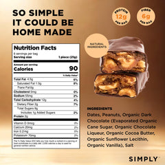 Simply Candy Bars close-up reveals peanuts and dark chocolate texture.