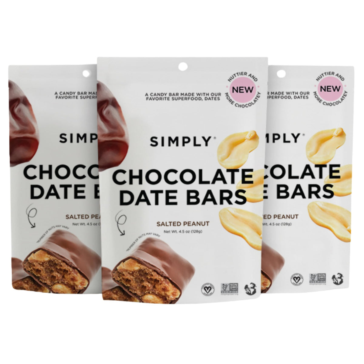 Simply Candy Bars three-pack on a clean surface, a portable snack option.
