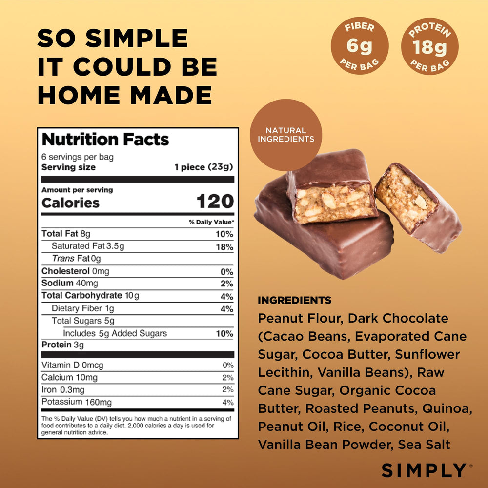 Simply Candy Bars Peanut Butter Crispies closeup highlights creamy peanuts and puffed rice.
