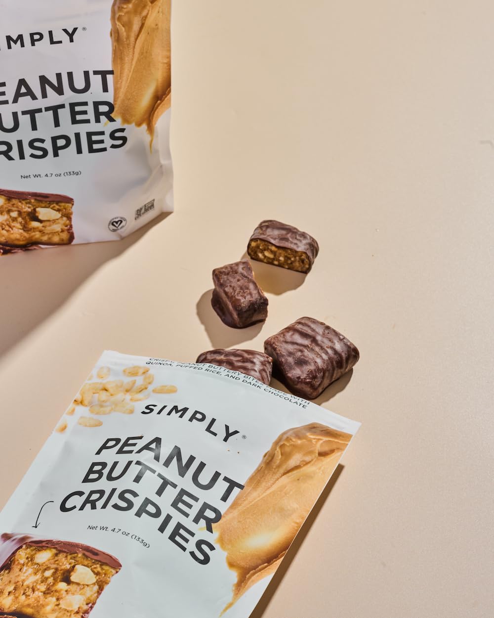 Simply Candy Bars Peanut Butter Crispies crunch detail demonstrates light, crispy texture.