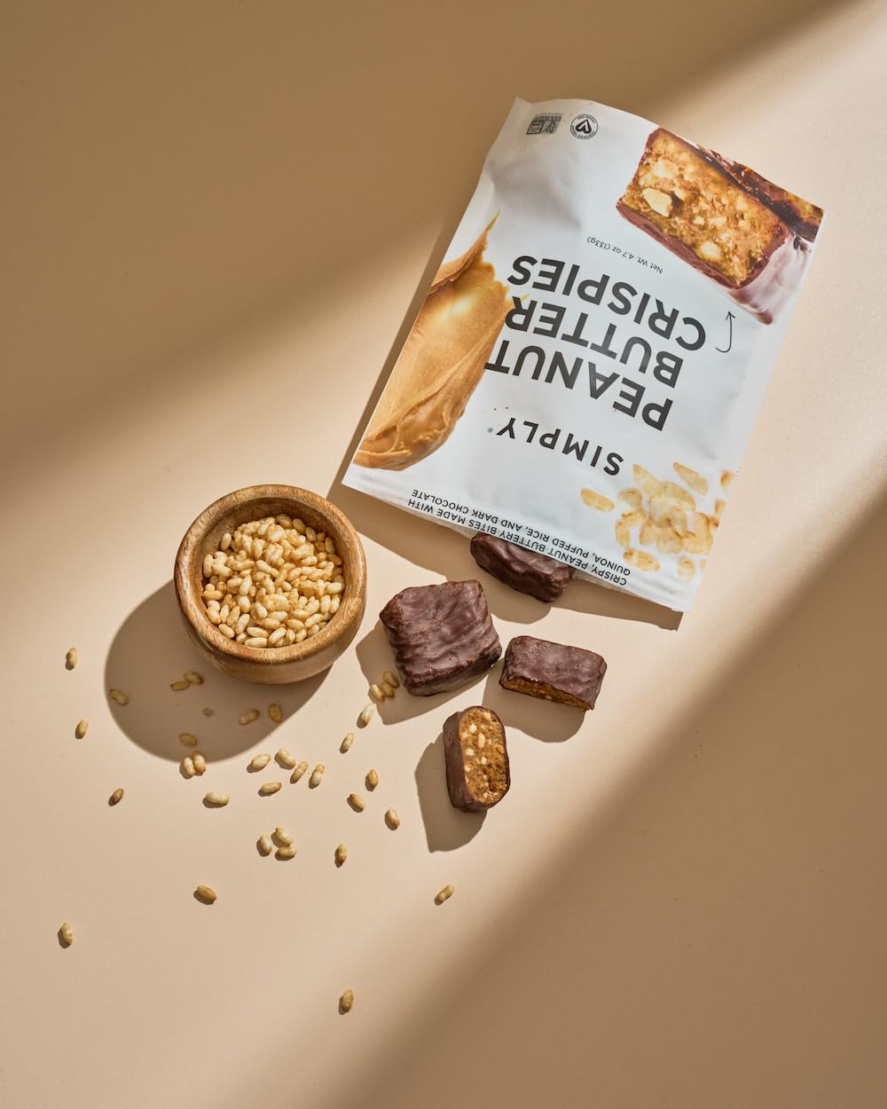Simply Candy Bars Peanut Butter Crispies snack time moment with satisfying crunch.