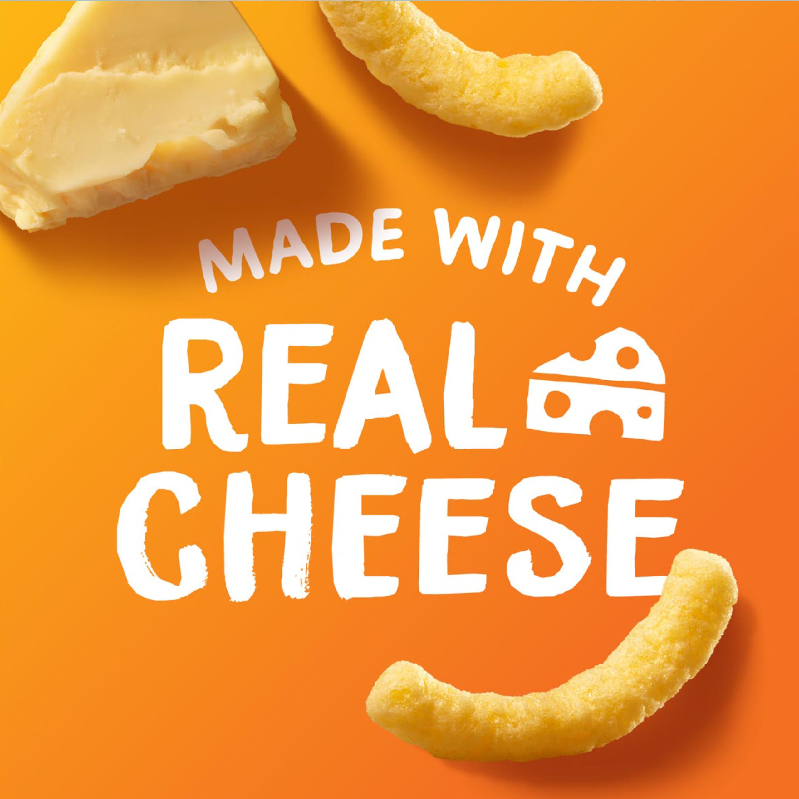 Close-up of Simply Cheetos White Cheddar Puffs texture and cheesy coating.