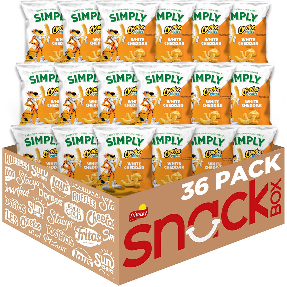 Simply Cheetos White Cheddar puffs bag for convenient single-serving snacking