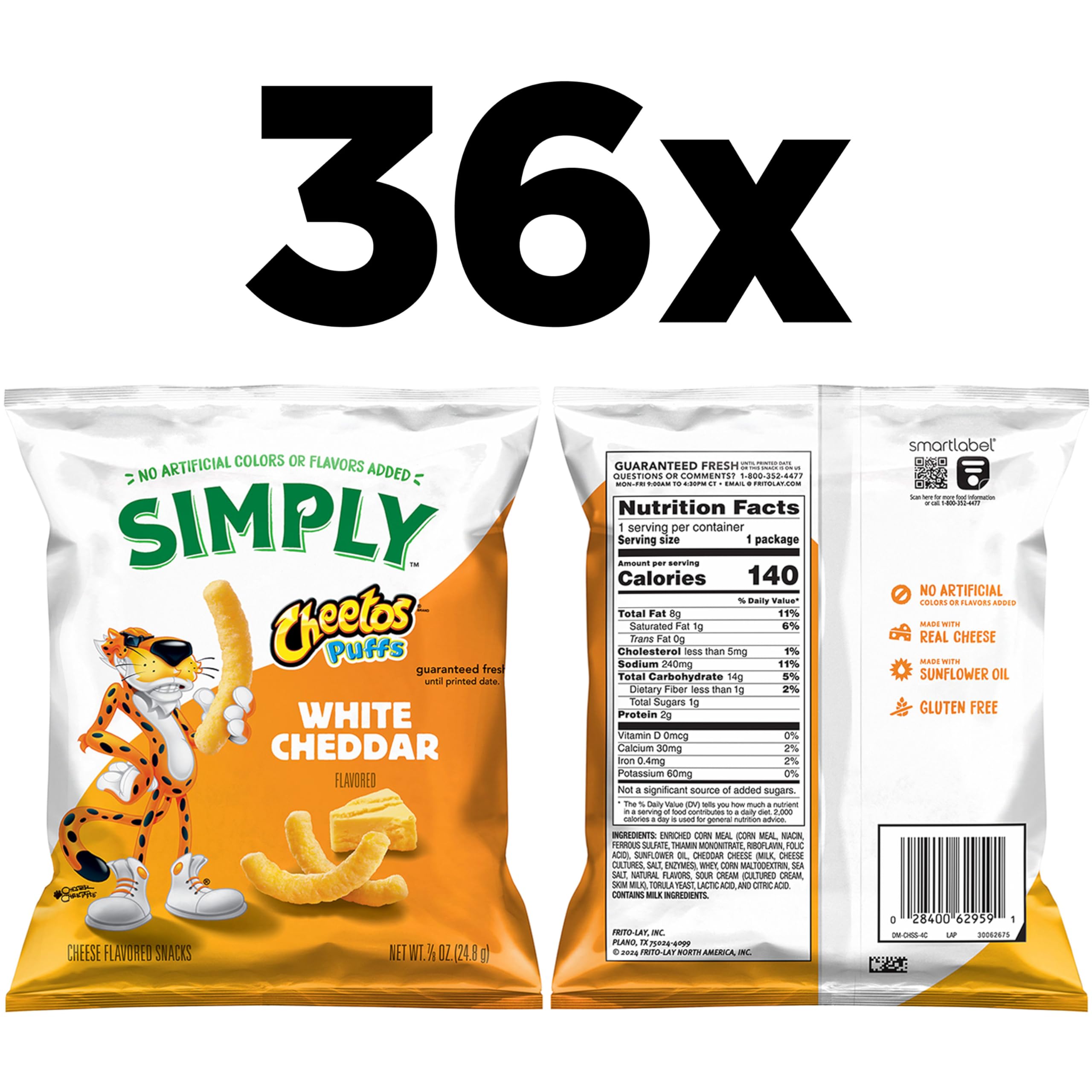Close-up of Simply Cheetos White Cheddar puffs crunch with real cheese flavor