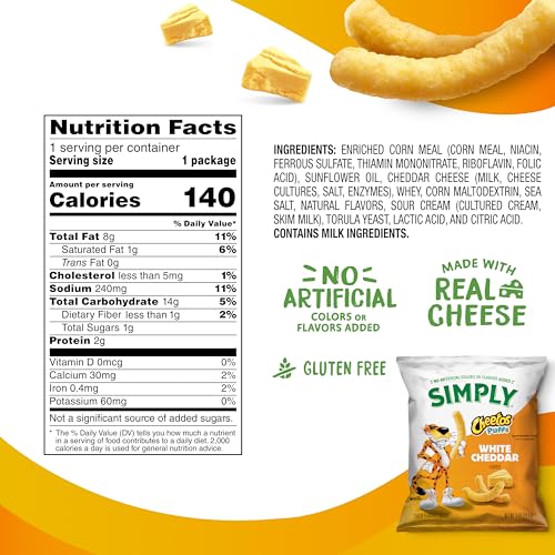 Ingredients highlight on Simply Cheetos White Cheddar Puffs featuring real cheese