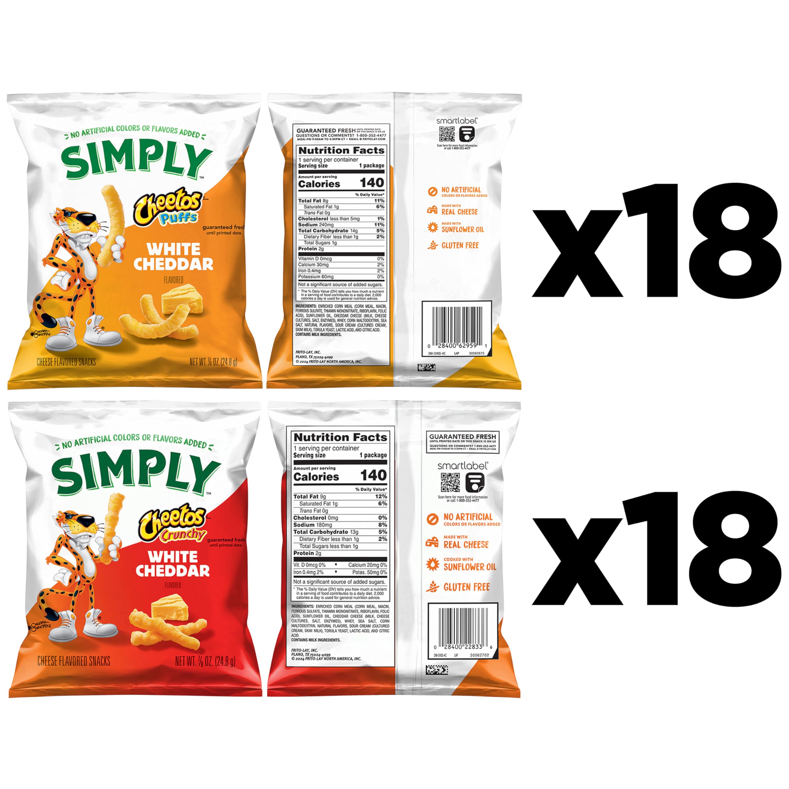 Simply Cheetos White Cheddar Crunchy Variety Pack ingredient panel emphasizing real ingredients