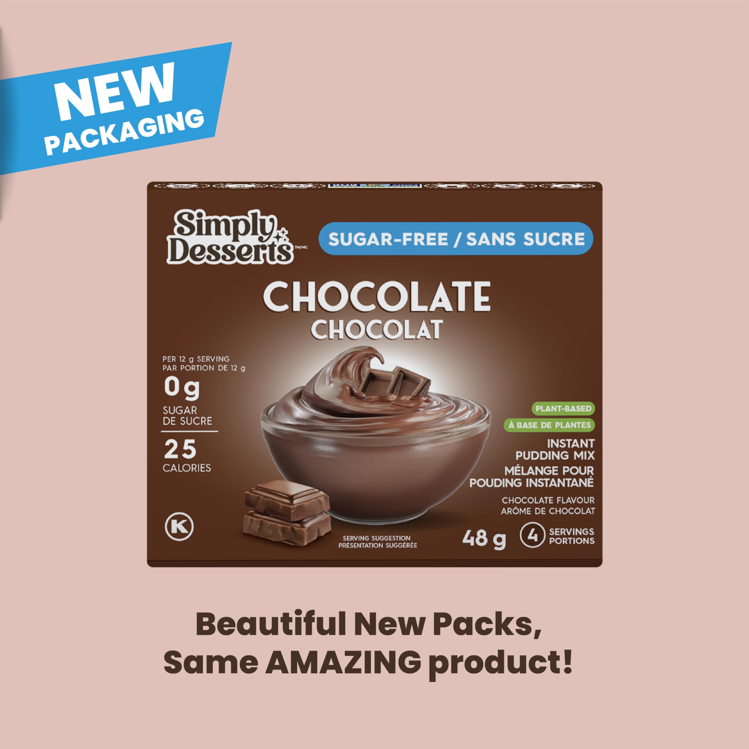Serving of Simply Delish chocolate pudding in a bowl highlights creamy texture.