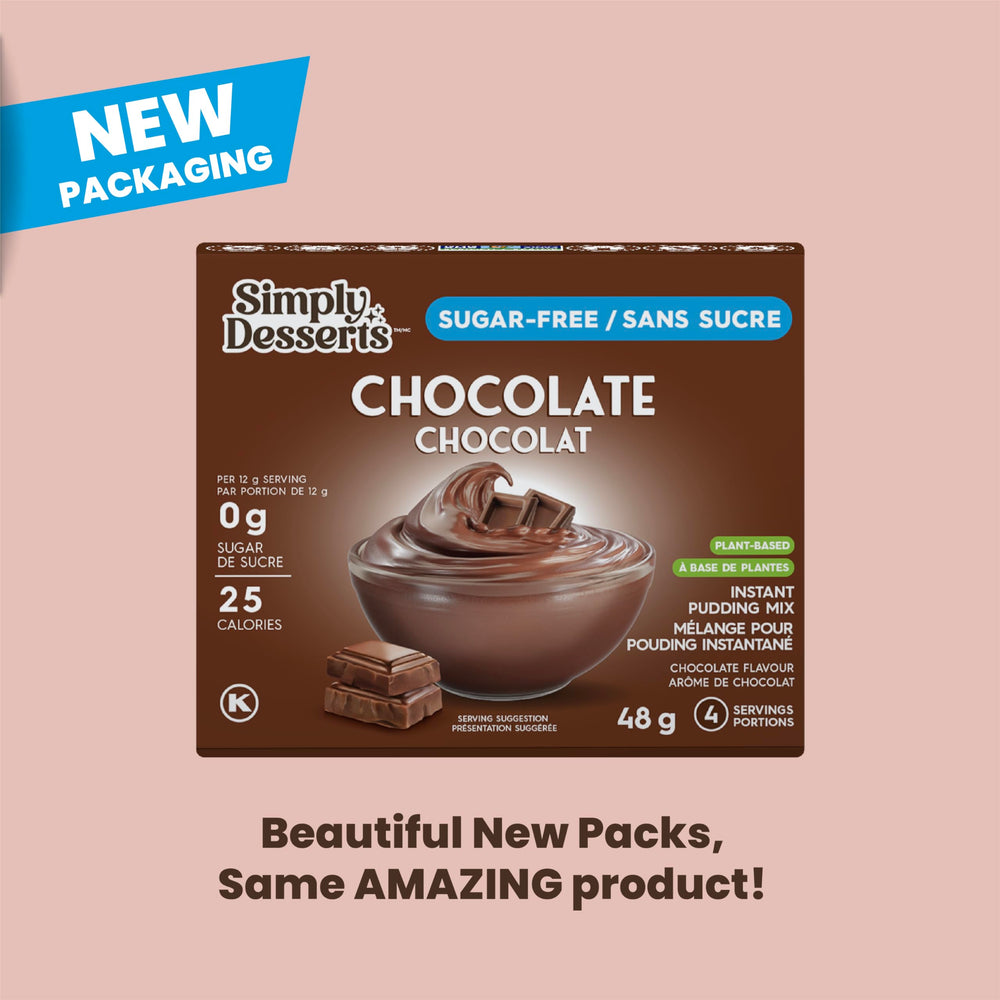 Serving of Simply Delish chocolate pudding in a bowl highlights creamy texture.