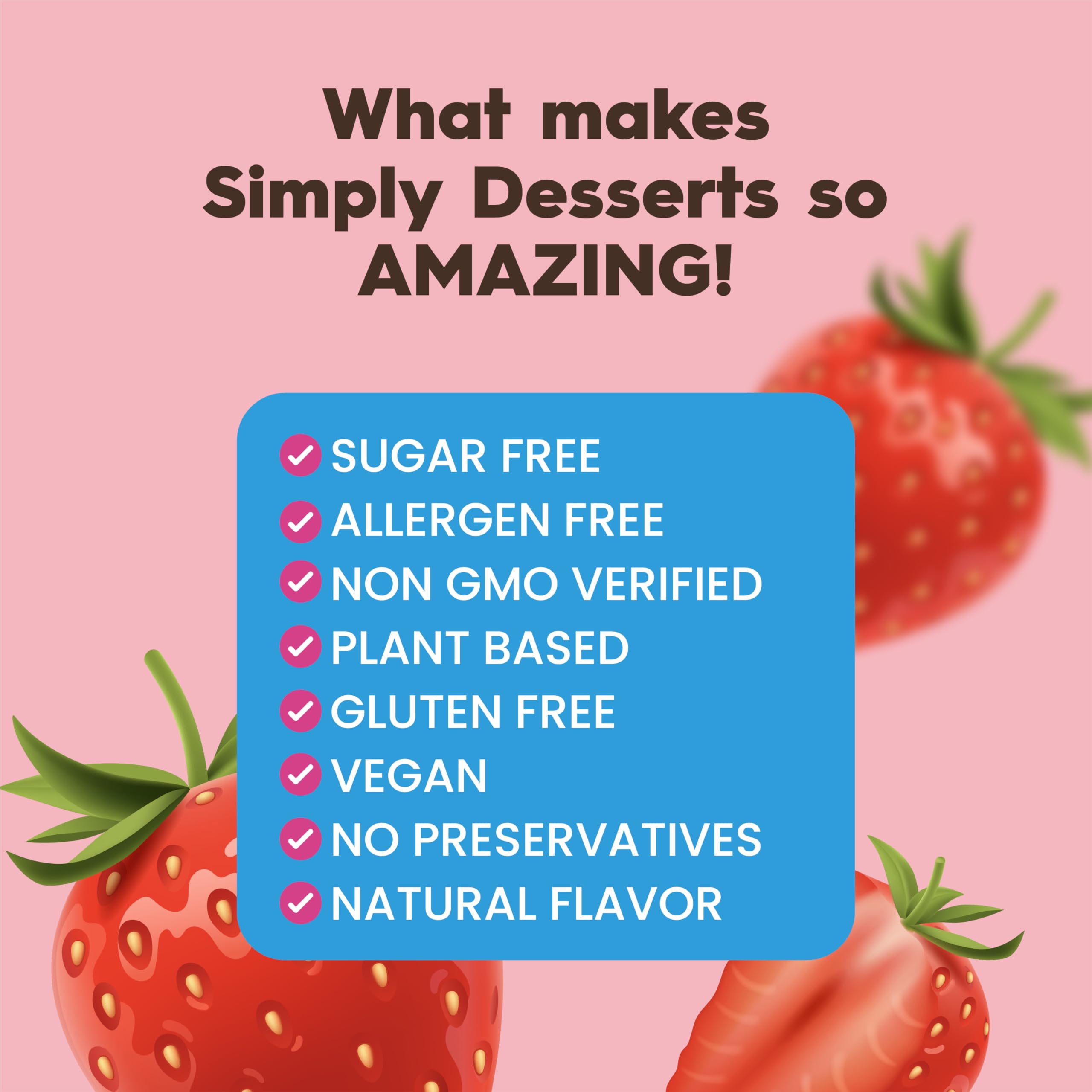 Simply Delish Jel Dessert Strawberry ingredients highlight vegan, Non-GMO, kosher options.