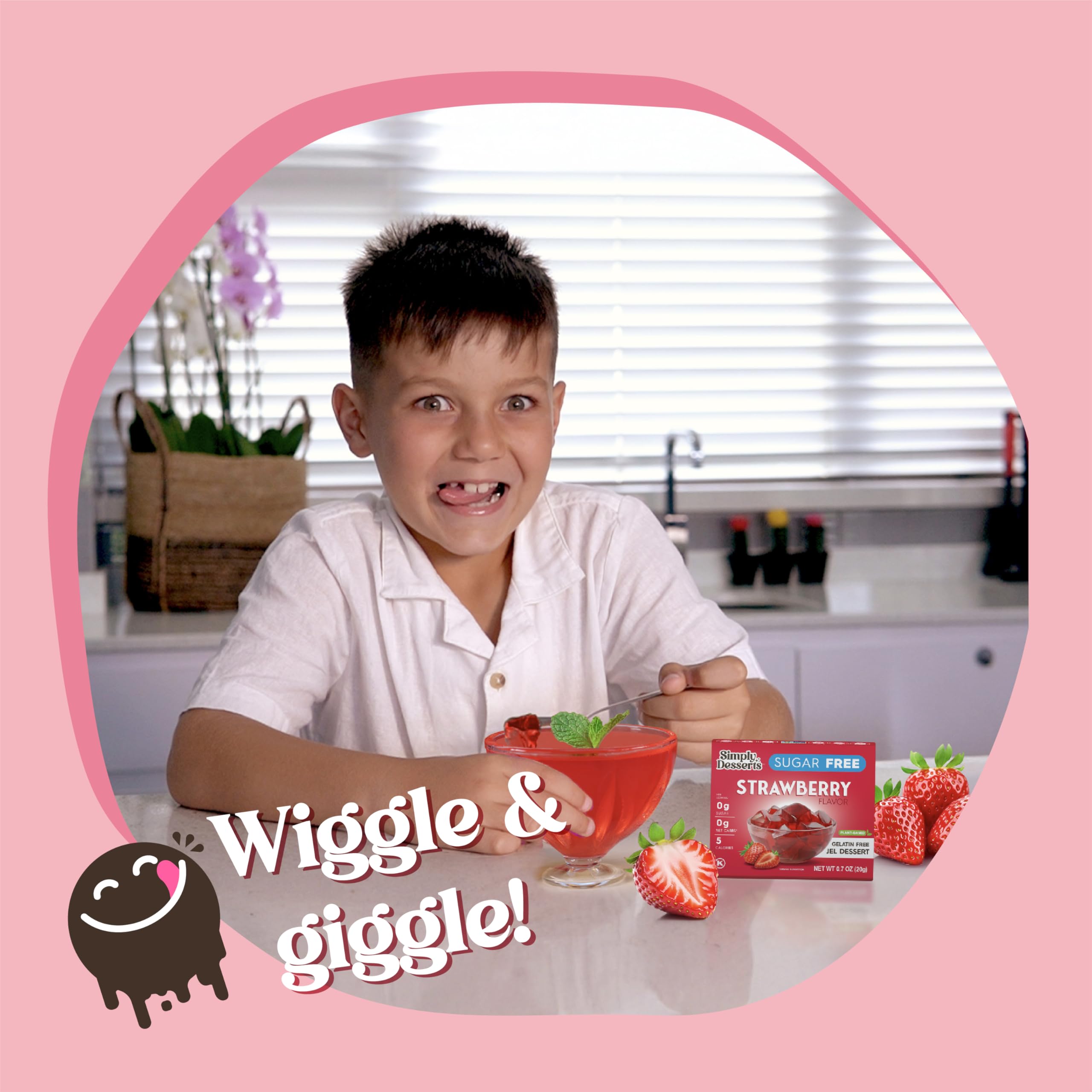 Simply Delish Jel Dessert Strawberry lifestyle image suggests a light, convenient snack.
