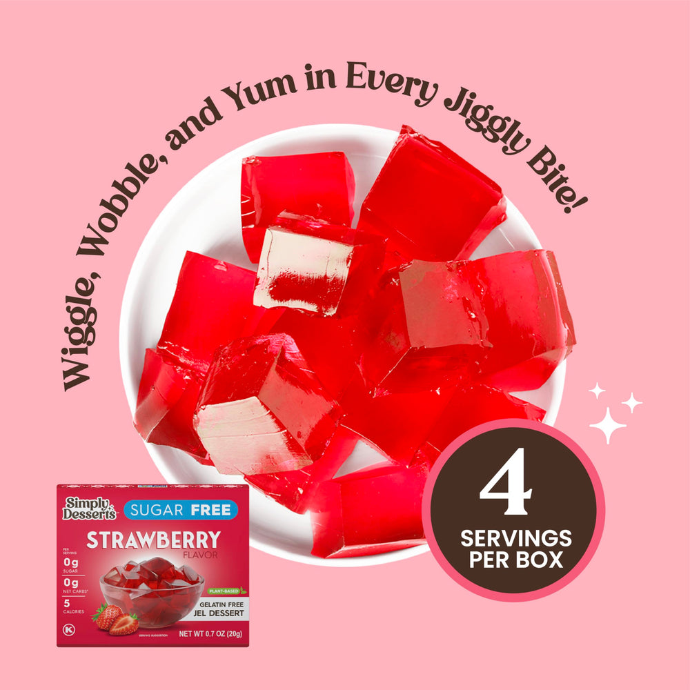 Simply Delish Jel Dessert Strawberry nutrition facts emphasize low calories and fat-free.