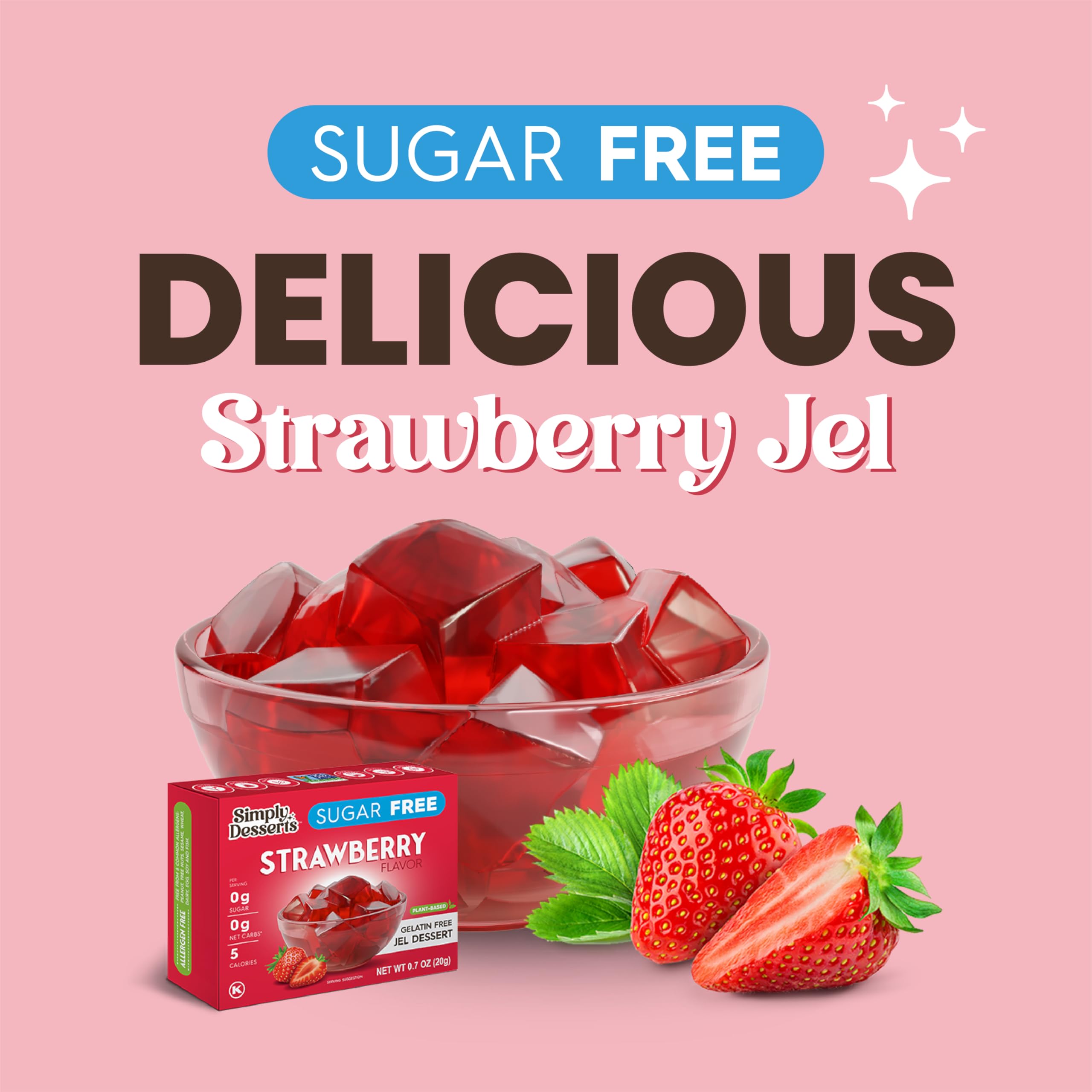 Simply Delish Jel Dessert Strawberry refrigerates into a firm jelly with satisfying bite.