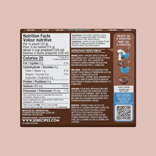 Simply Delish pudding mix packets for quick, dairy-free dessert options.