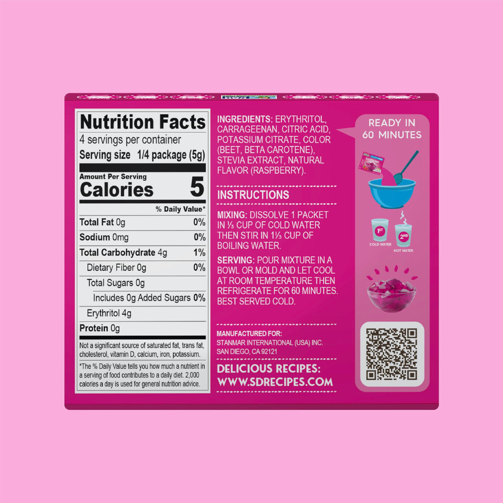 Simply Delish raspberry jel dessert being stirred to dissolve quickly