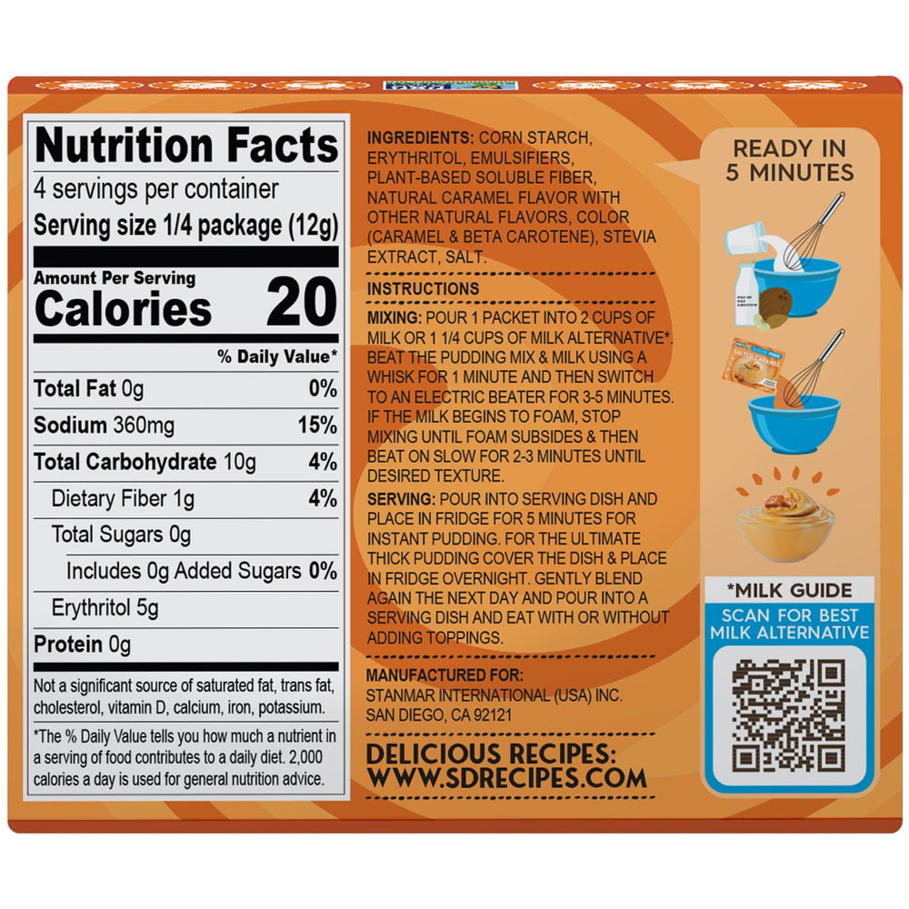 Simply Delish Salted Caramel Pudding packaging back lists ingredients
